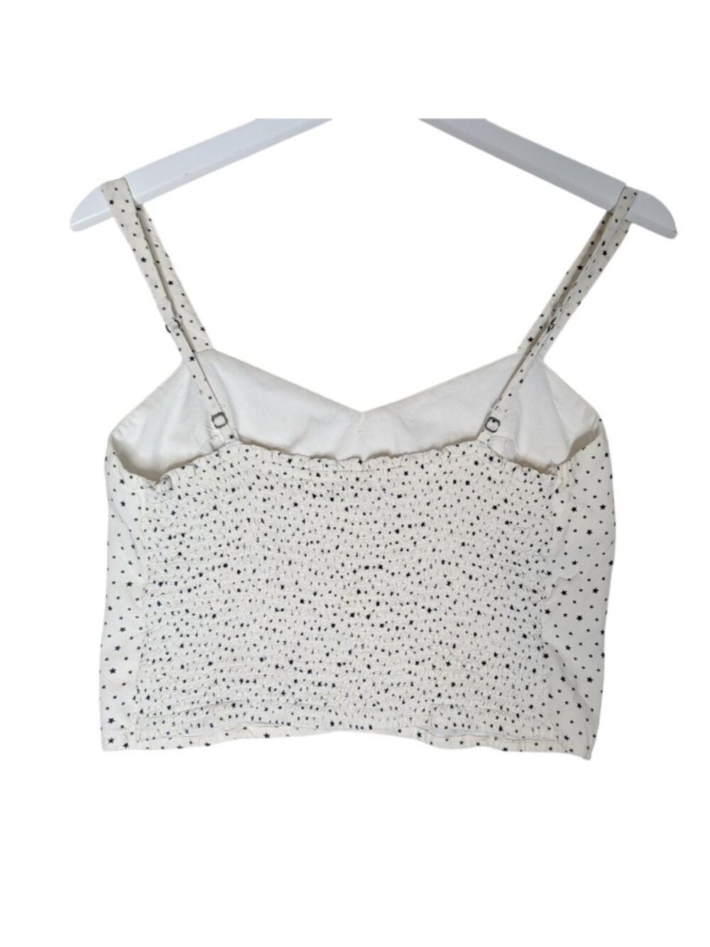 Abercrombie & Fitch Star Print Smocked Crop Top Size M White W/ Blue Stars Butto - Picture 3 of 11